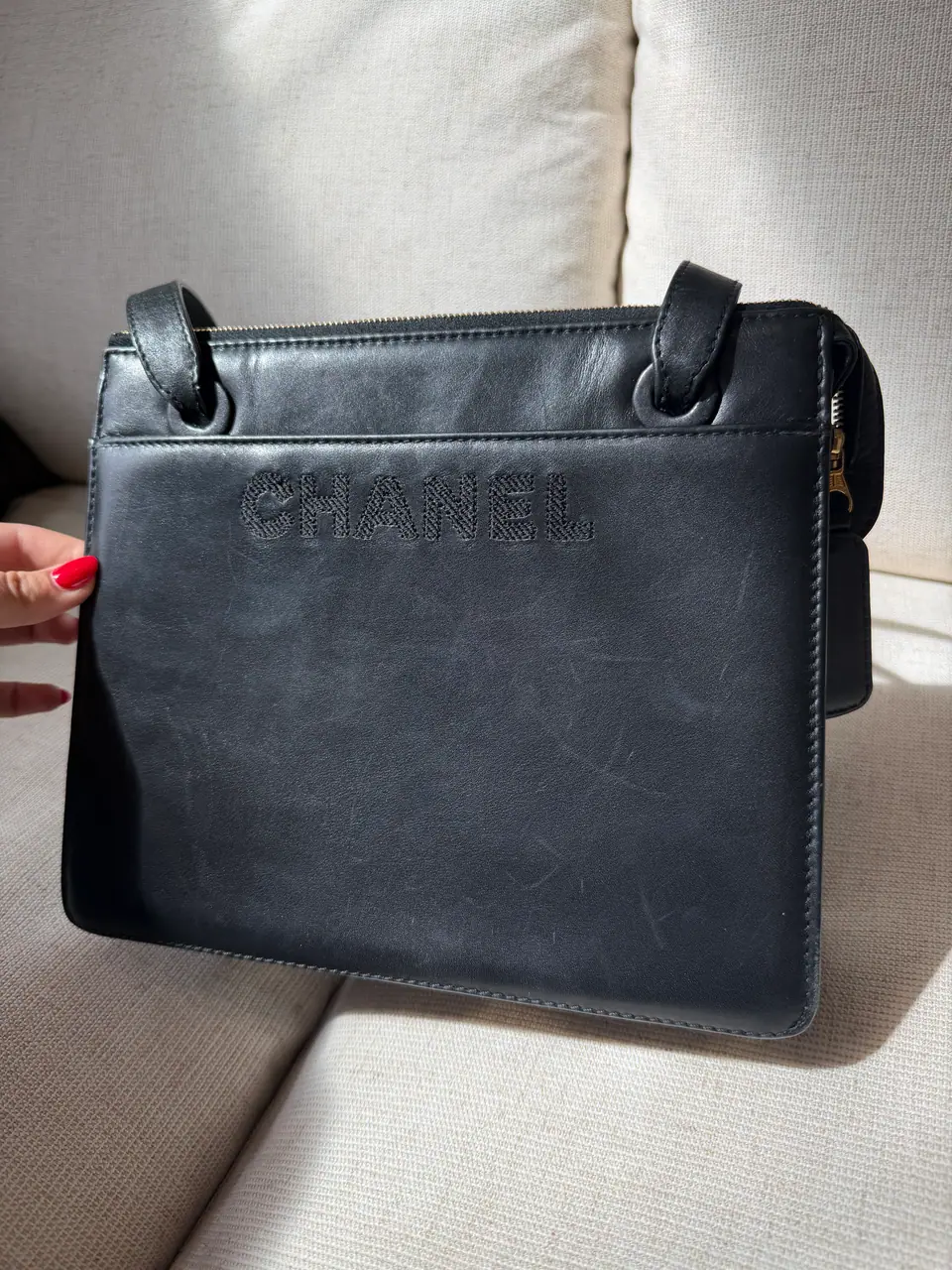 Chanel Vintage Black Leather Shoulder Tote, photo 11 of 12