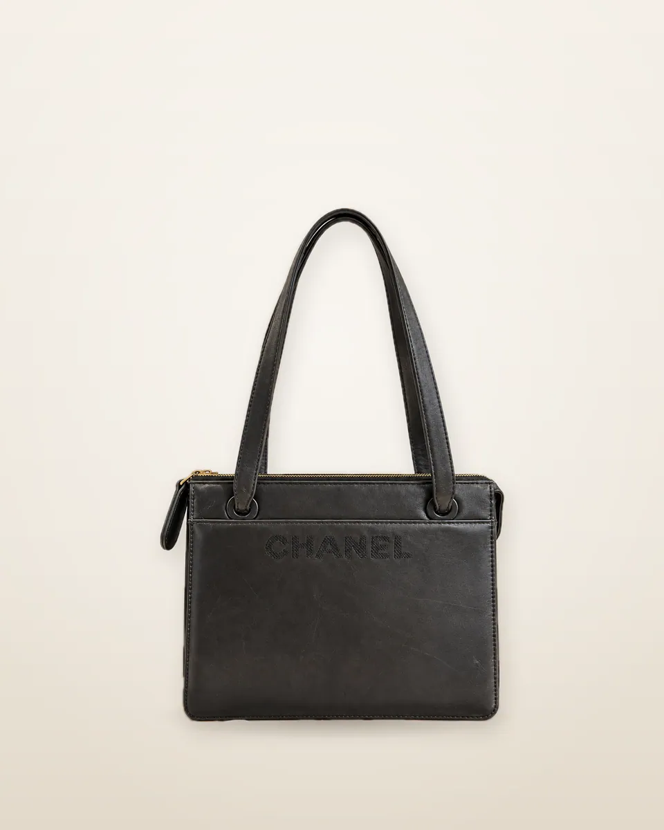 Chanel Vintage Black Leather Shoulder Tote