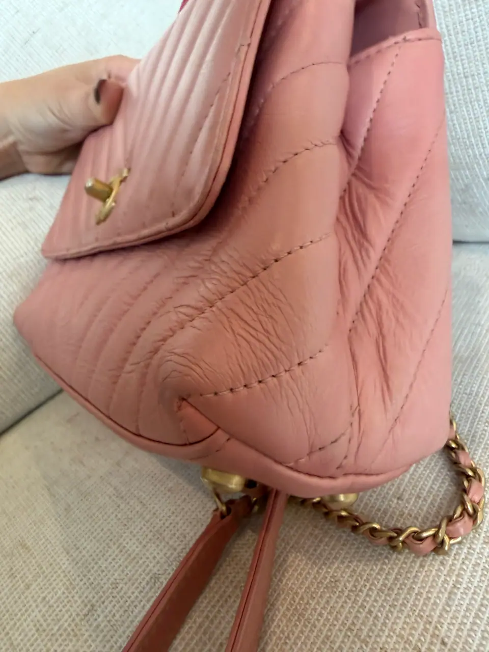 Chanel Small Coco Handle in Pink Chevron Calfskin with Fuchsia Lizard Handle, photo 14 of 17