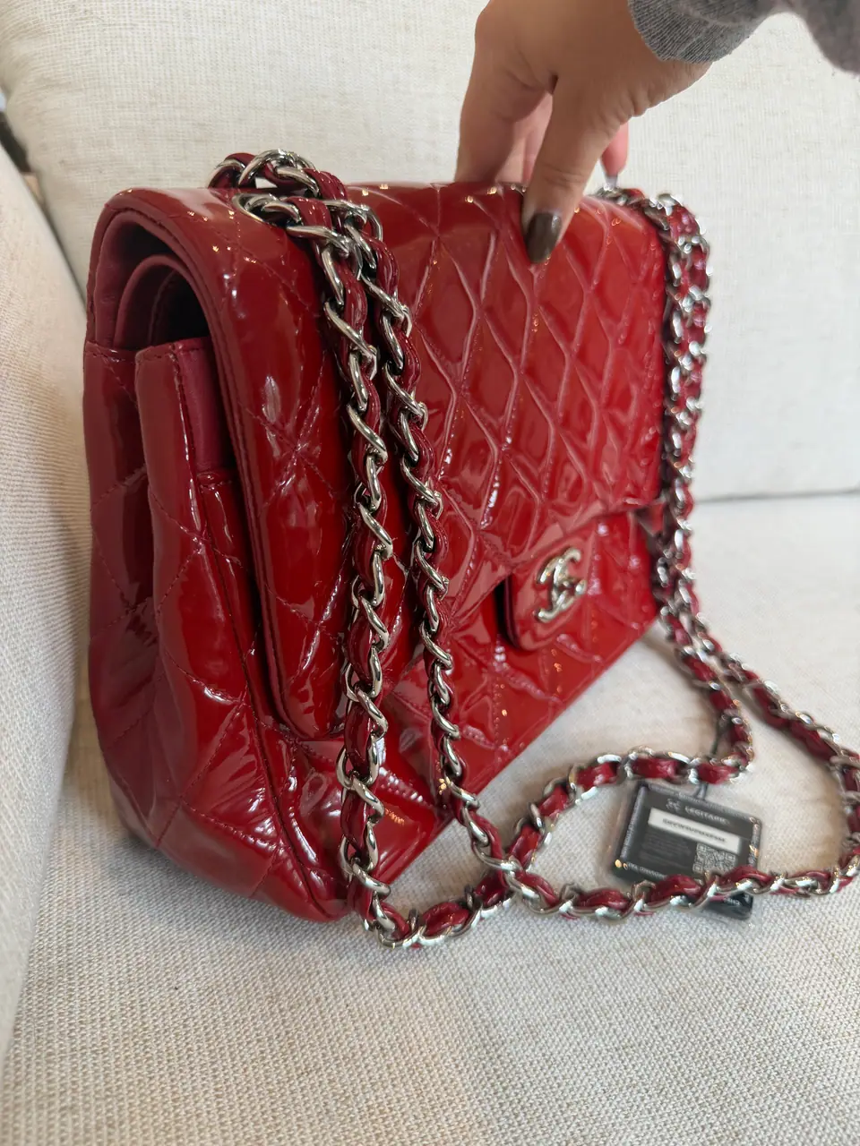 Chanel Jumbo Classic Double Flap in Burgundy-Red Quilted Patent Leather, photo 9 of 18
