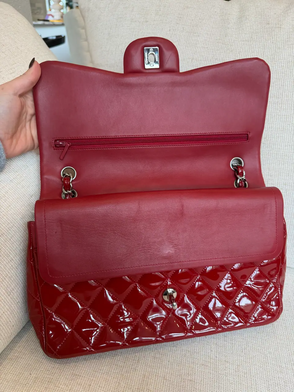 Chanel Jumbo Classic Double Flap in Burgundy-Red Quilted Patent Leather, photo 10 of 18