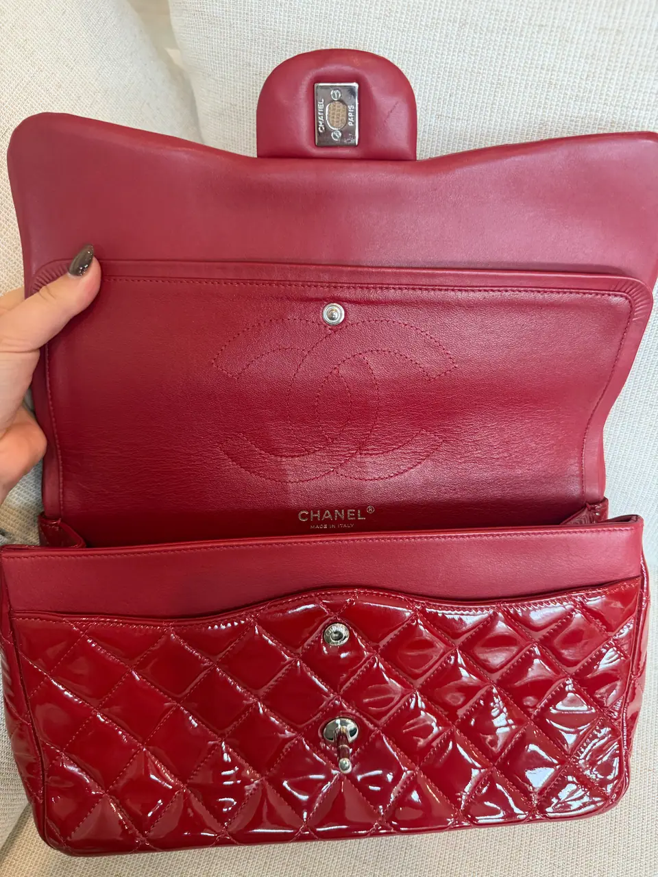 Chanel Jumbo Classic Double Flap in Burgundy-Red Quilted Patent Leather, photo 12 of 18