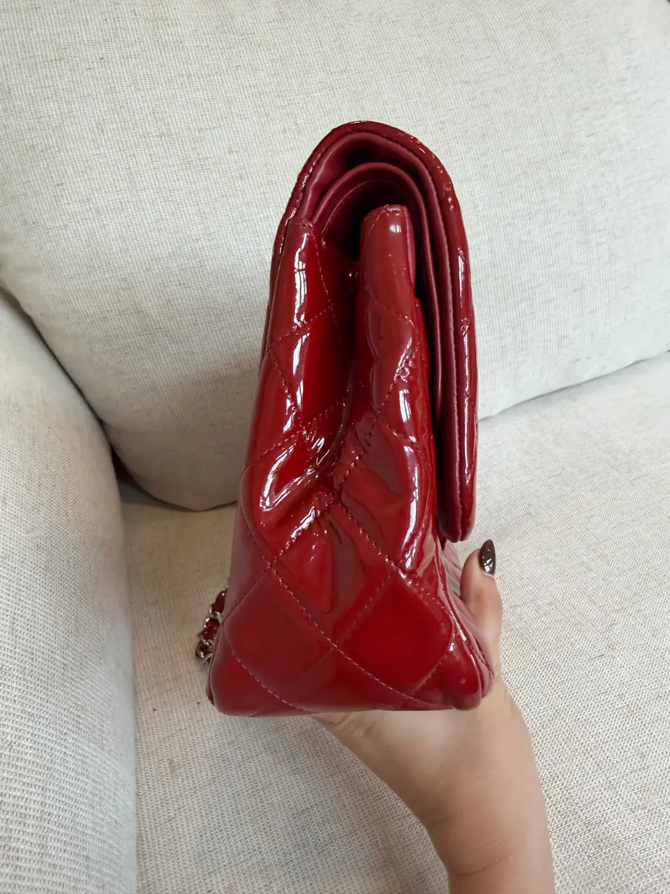 Chanel Jumbo Classic Double Flap in Burgundy-Red Quilted Patent Leather, photo 16 of 18