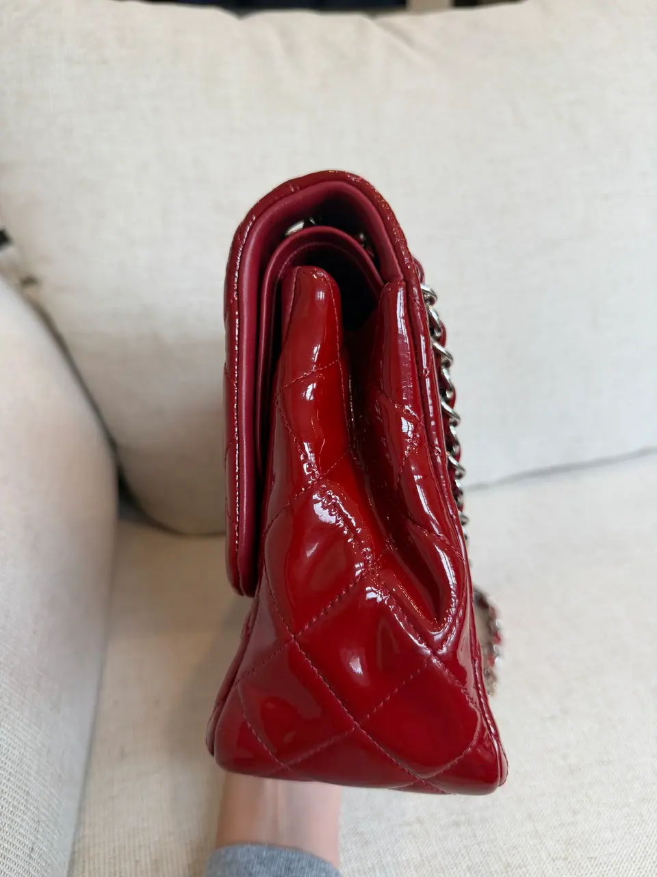 Chanel Jumbo Classic Double Flap in Burgundy-Red Quilted Patent Leather, photo 17 of 18