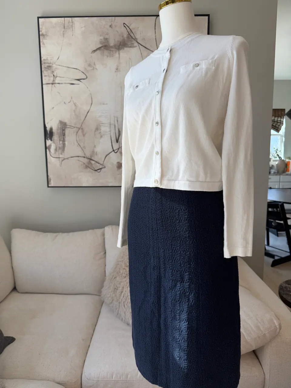 Chanel Navy Tweed Pencil Skirt, Silk Lined, photo 4 of 9