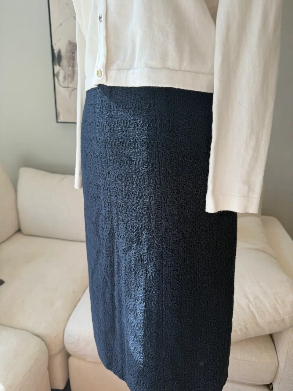 Chanel Navy Tweed Pencil Skirt, Silk Lined, photo 5 of 9