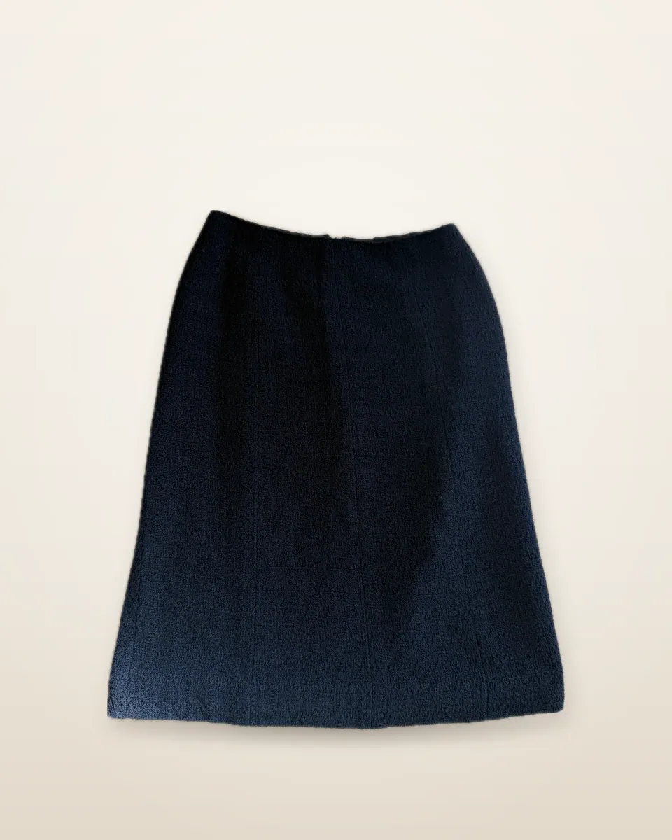 Chanel Navy Tweed Pencil Skirt, Silk Lined