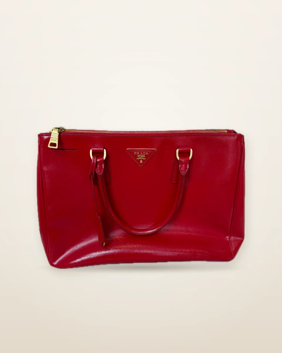 Prada Red Saffiano Lux Double Zip Galleria Tote