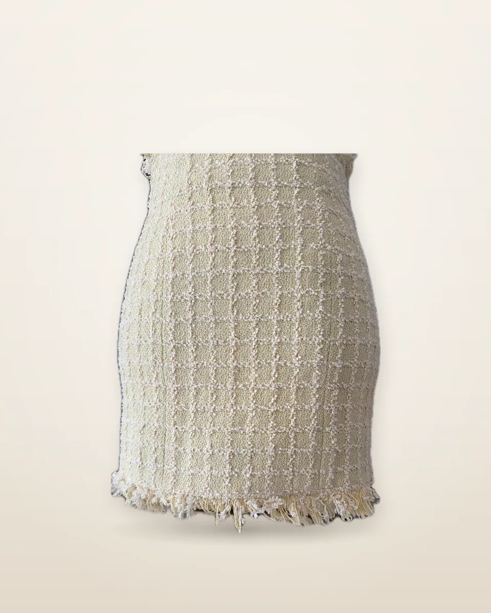 Chanel Vintage Boutique Cream Tweed Fringe Skirt